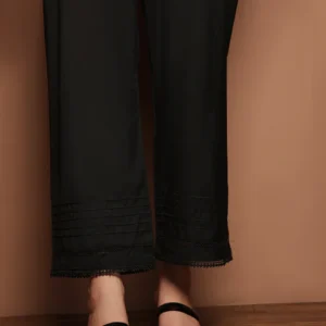 Raw Silk Culotte with lace accents - Black