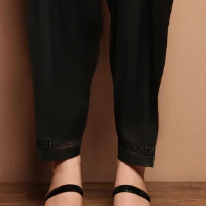 Raw Silk Shalwar with lace accents - Black