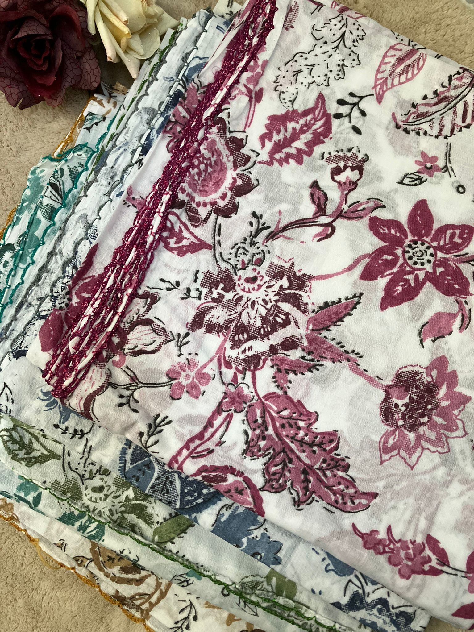 cotton dupatta floral design