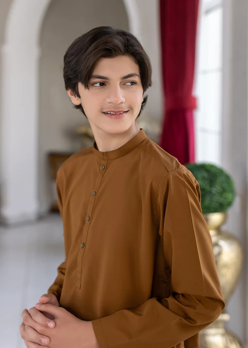 Wash and Wear Mustard Kurta Trouser - Boys - Modernwear