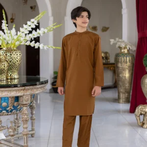 Wash and Wear Mustard Kurta Trouser - Boys - Modernwear