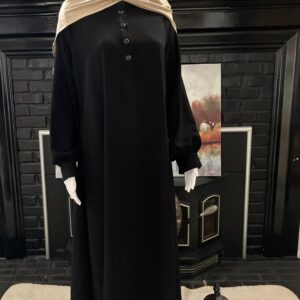 Coral Black Cey Fabric Abaya with Half Button Front & Cuff Sleeves – Mumin Collection