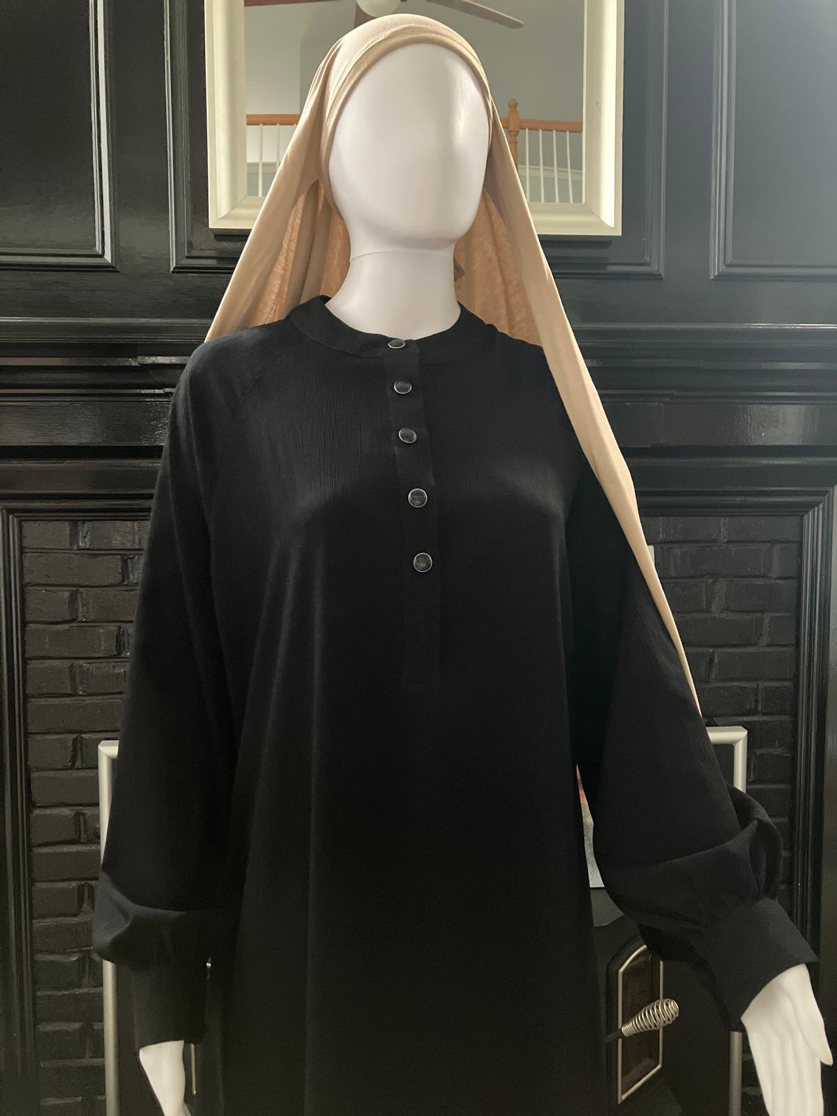 Coral Black Cey Fabric Abaya with Half Button Front & Cuff Sleeves – Mumin Collection