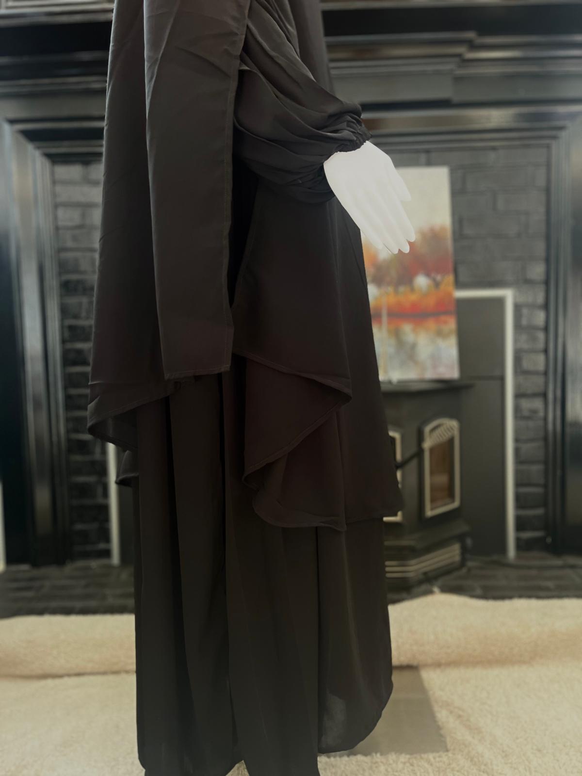 3pc Abaya with Khimar and Nose piece in Black Kashibo