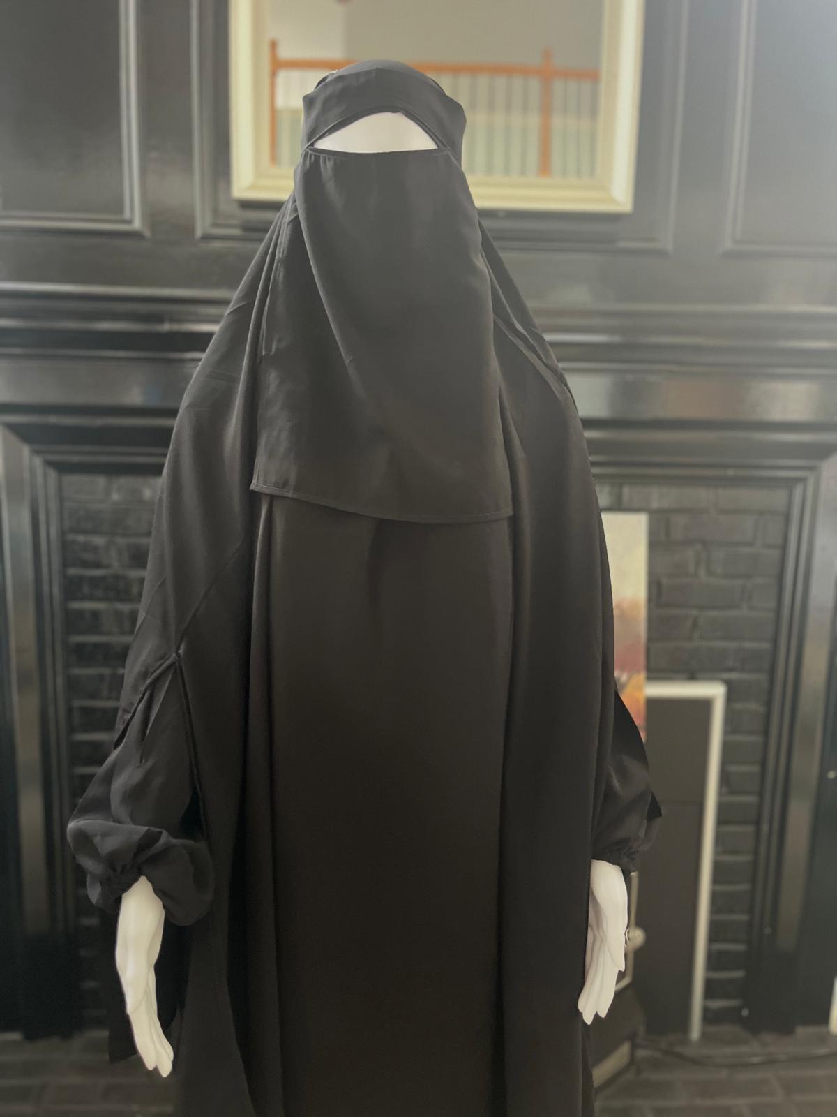 3pc Abaya with Khimar and Nose piece in Black Kashibo - Mumin Collection