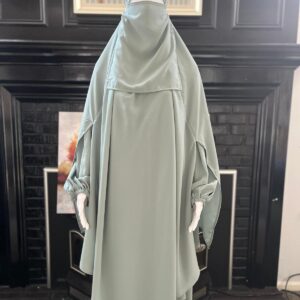 3pc Abaya with Khimar and Nose piece in Green Kashibo