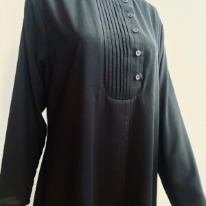 Attached Layer Abaya with Half Buttons – Pleated Front Design in Soft Kashibo