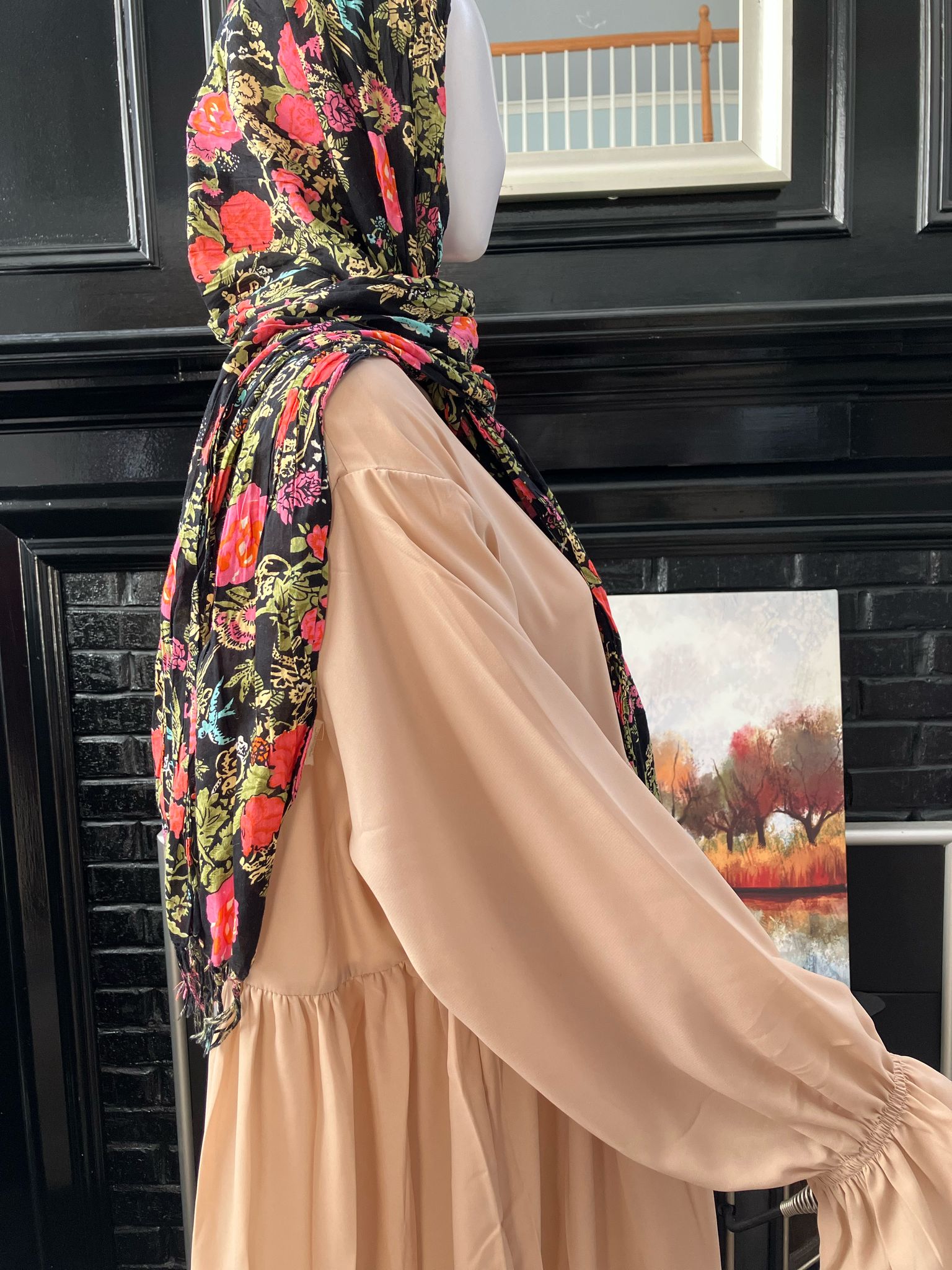 Beige Abaya with Poet Sleeves in Kashibo Fabric | Mumin Collection - Image 3