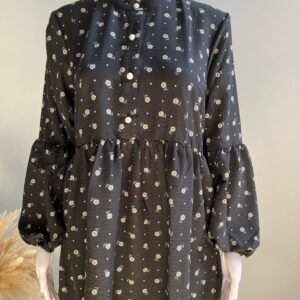 Black Midi Dress with Daisy Floral Print