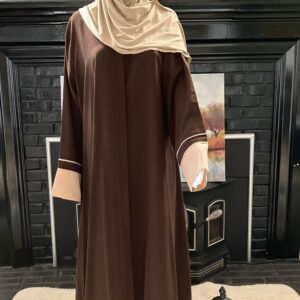 Chocolate Brown Kashibo Abaya with Beige Piping Daily wear Abaya