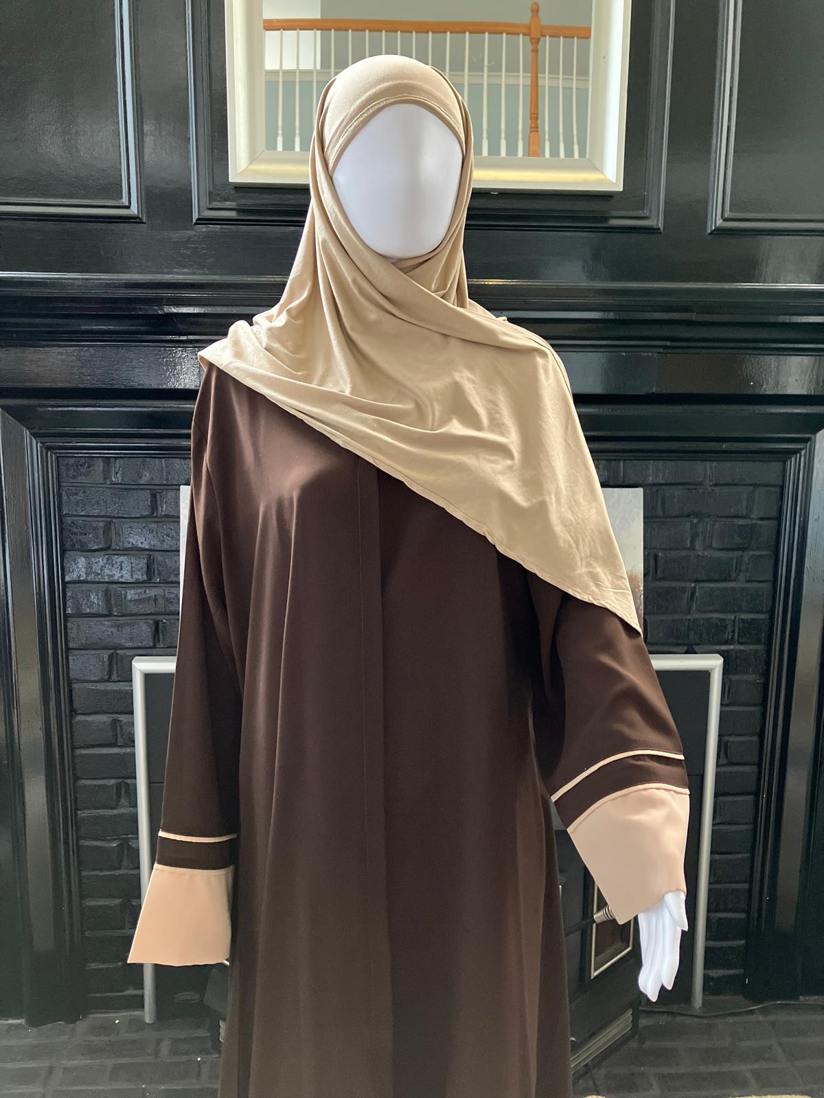 Chocolate Brown Kashibo Abaya with Beige Piping Daily wear Abaya