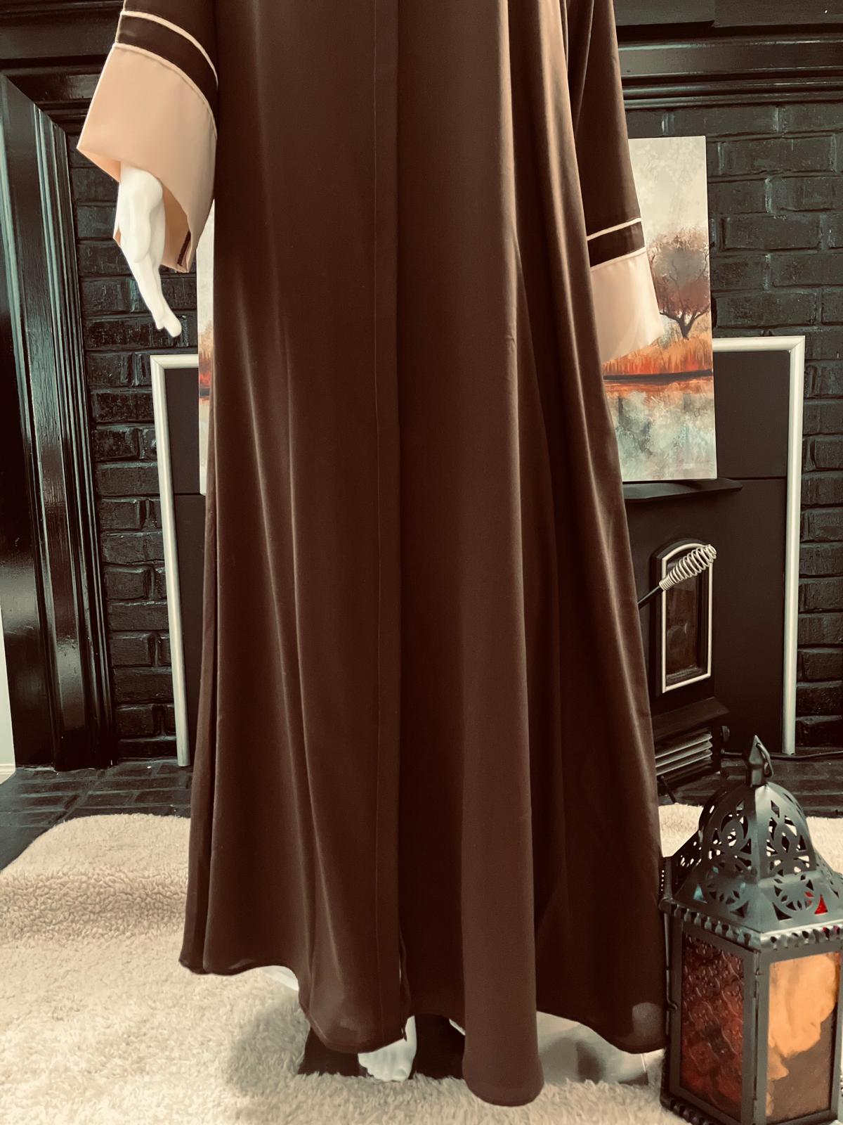 Chocolate Brown Kashibo Abaya with Beige Piping Daily wear Abaya