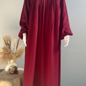 Maroon Pleated Abaya with Balloon Sleeves