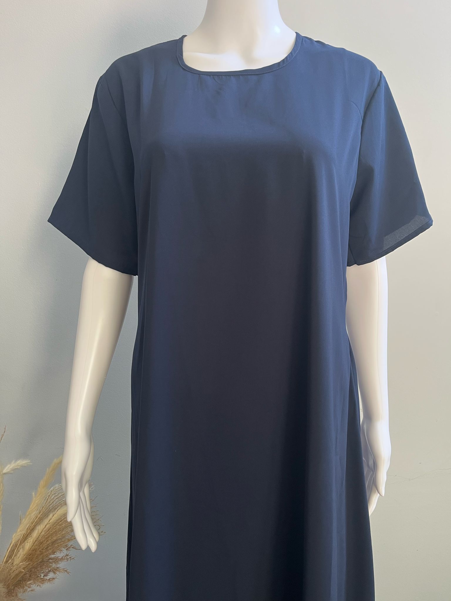 Navy Blue Abaya with Lace Worked Pleated Shrug