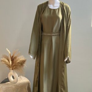 Pista Green Nidah Fabric Tassel Open Abaya