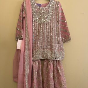 Blush Pink Gharara with Dupatta and Belt - Haseens Official Kashaf Dress