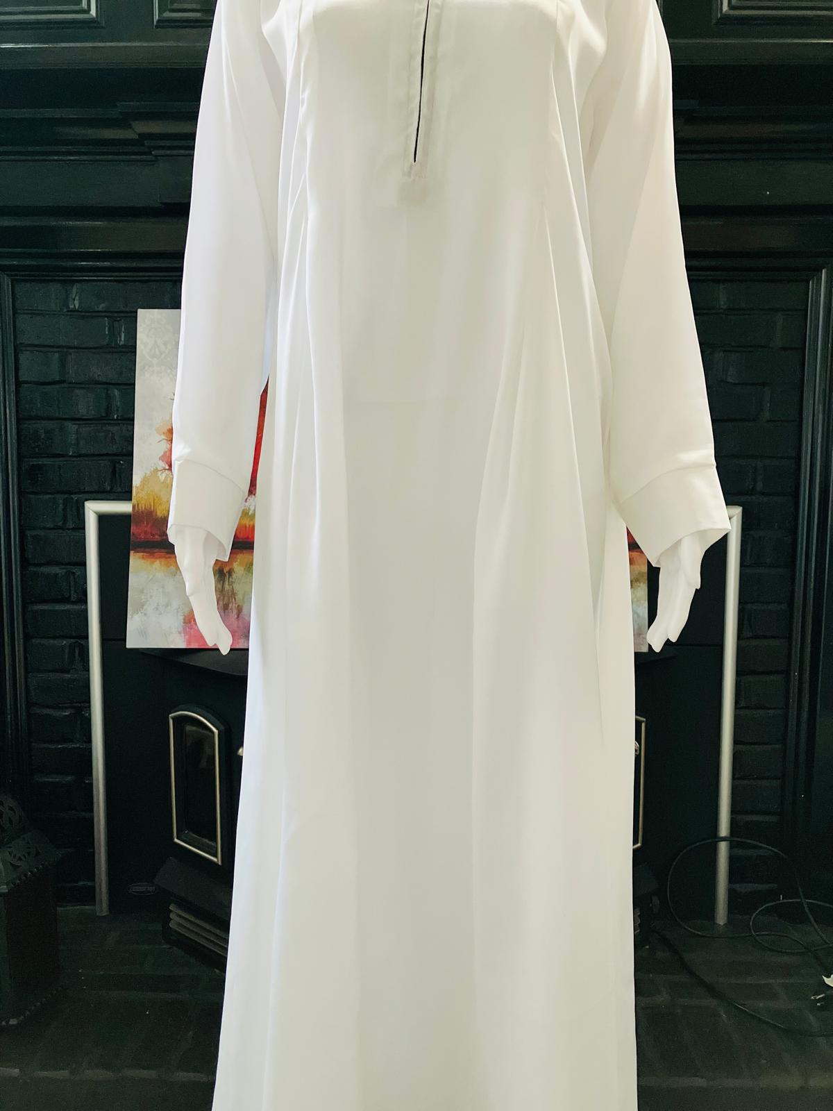 White Front Half Zip Abaya - Nidah Fabric | Mumin Collection - Image 3